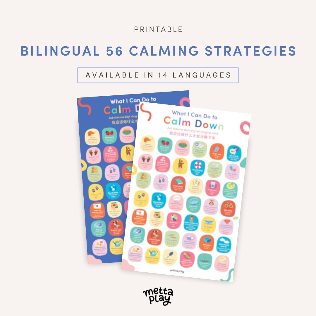 Bilingual 56 Calming Strategies (Big) Poster - Metta Play