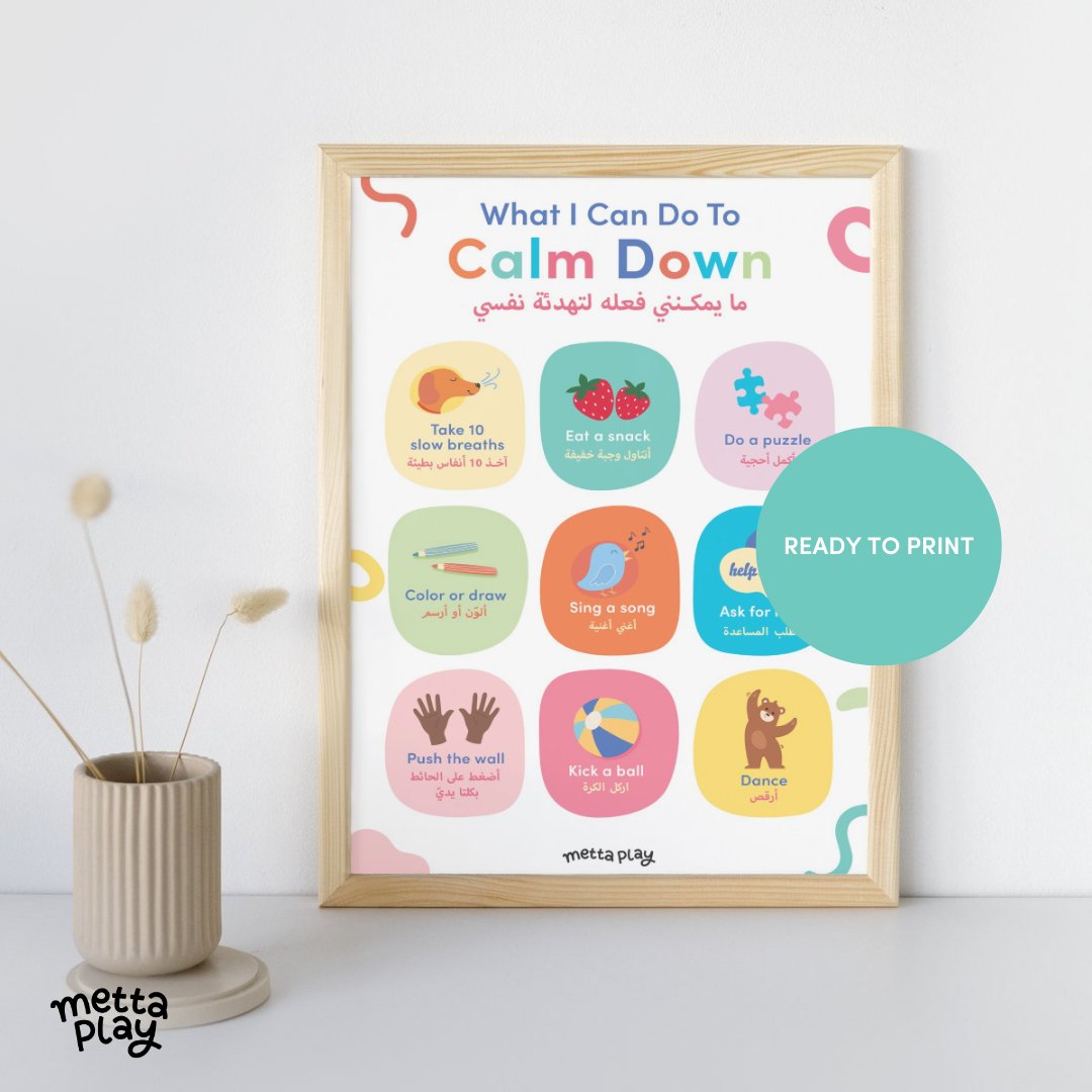 Bilingual 9 Calming Strategies (Small) Poster - Metta Play